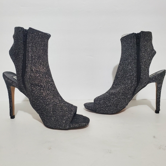 Steve Madden Rakel black silver sparkle spike heel open toe sock booties 7.5 - Picture 5 of 14
